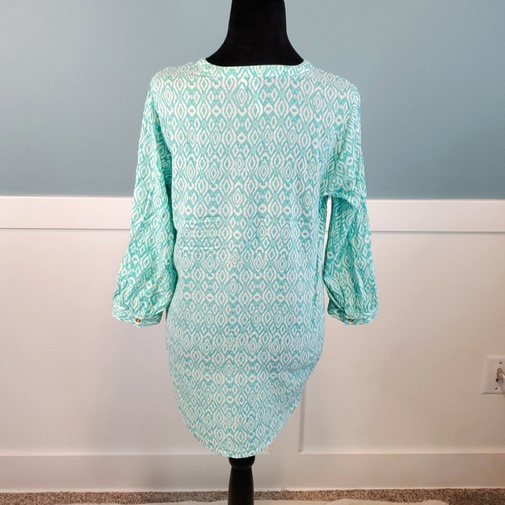 Grand & Greene Rayon Popover Blouse Aqua White S - Picture 4 of 9